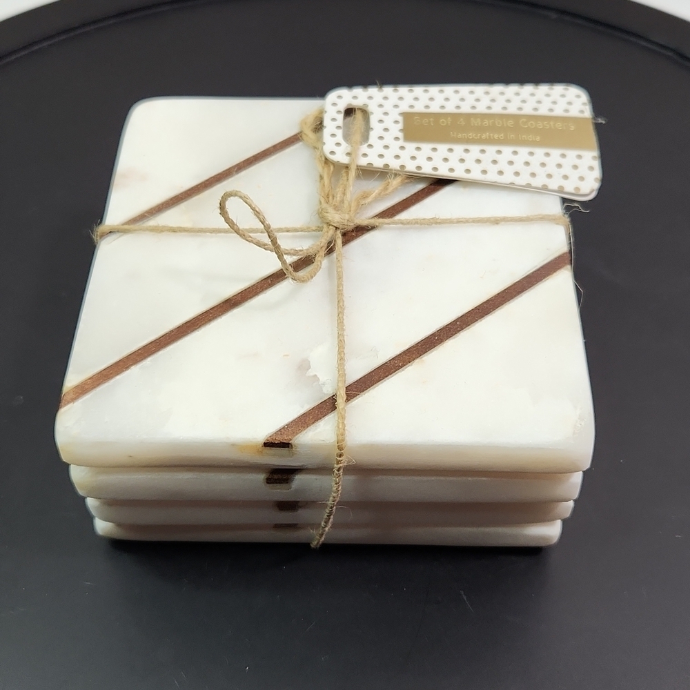 Marble Coaster Square Coasters, Set of 4, Handcrafted in India